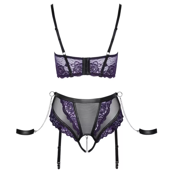 Cottelli Bondage - conjunto lencería con sujetador y esposas - encaje negro lila
