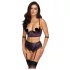 Cottelli Bondage - conjunto lencería con sujetador y esposas - encaje negro lila - M