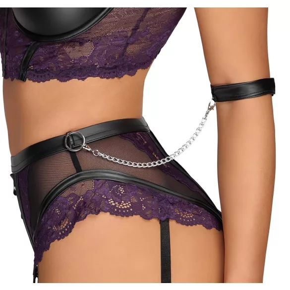 Cottelli Bondage - conjunto lencería con sujetador y esposas - encaje negro lila - M