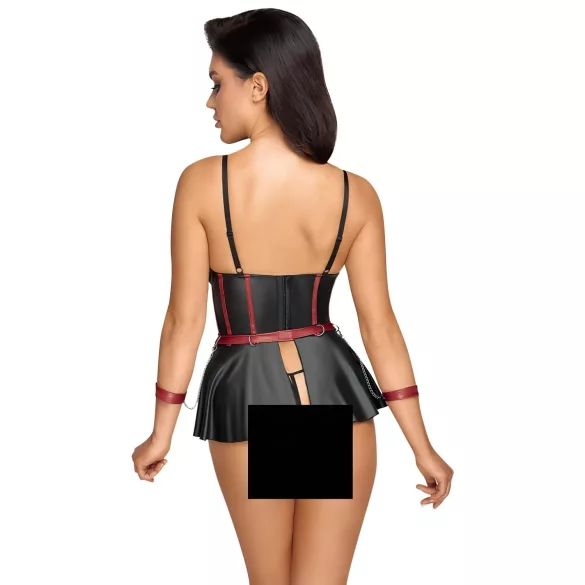 Cottelli Bondage - set lencería brillante con esposas - negro