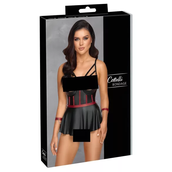 Cottelli Bondage - set lencería brillante con esposas - negro - 80B/M