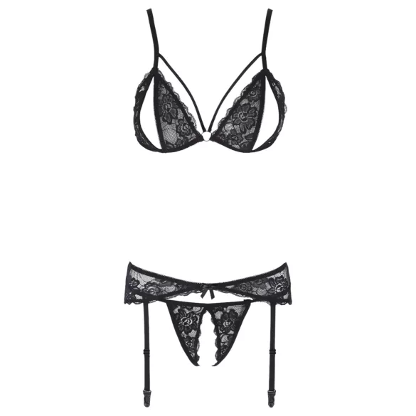 Cottelli - conjunto lencería abierto de encaje - negro - L