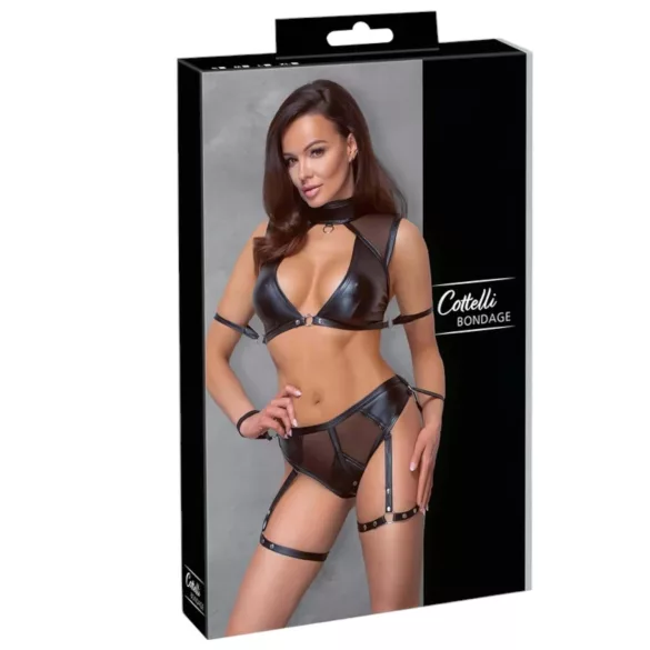 Cottelli Bondage - Conjunto de sujetador con inserciones de malla (negro) - XL