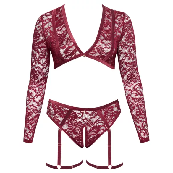 Cottelli Curves - conjunto lencería manga larga encaje rojo