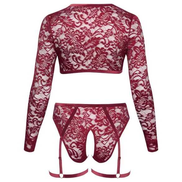 Cottelli Curves - conjunto lencería manga larga encaje rojo