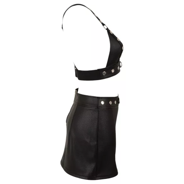 Cottelli - Conjunto de top y minifalda de cuero sintético (negro)