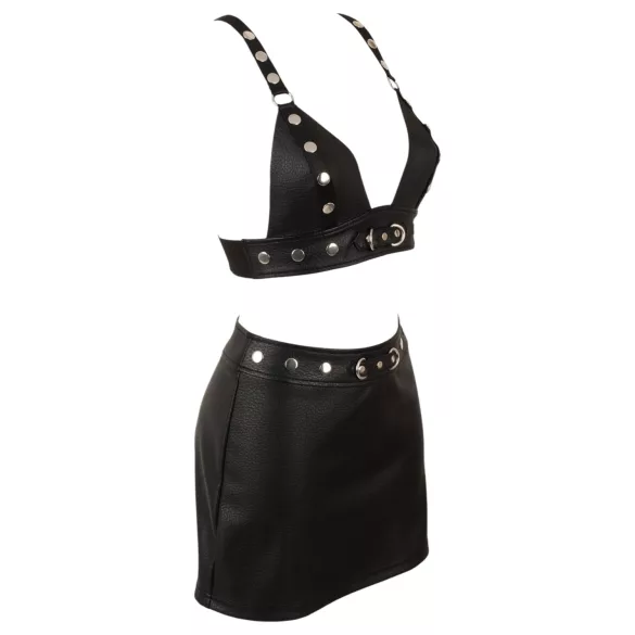 Cottelli - Conjunto de top y minifalda de cuero sintético (negro)