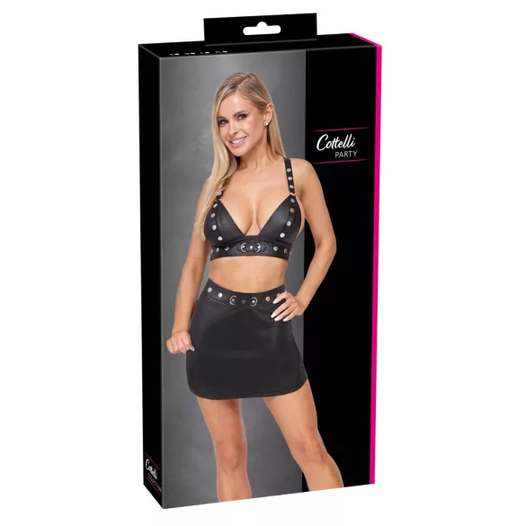 Cottelli - Conjunto de top y minifalda de cuero sintético (negro) - L