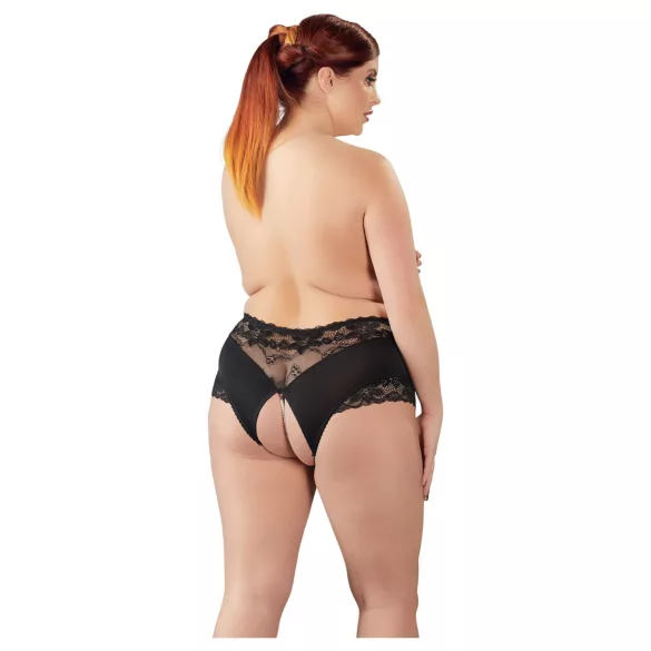 Cottelli Plus Size - braga abierta con encaje y perlas - negro - XL