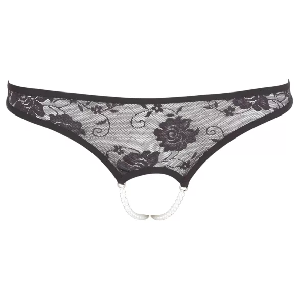 Cottelli - Tanga abierto de encaje con perlas - negro