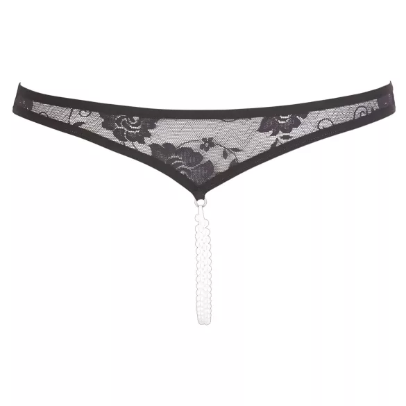 Cottelli - Tanga abierto de encaje con perlas - negro - L