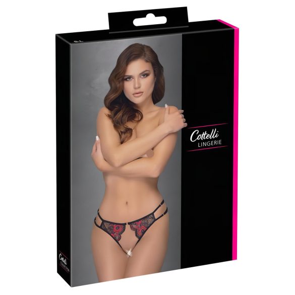 Cottelli - braguitas femeninas negras con rosas, diseño abierto - (S-L)