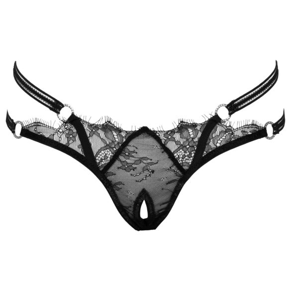 Cottelli - tanga abierta con anillos - lujo - encaje negro - M/L