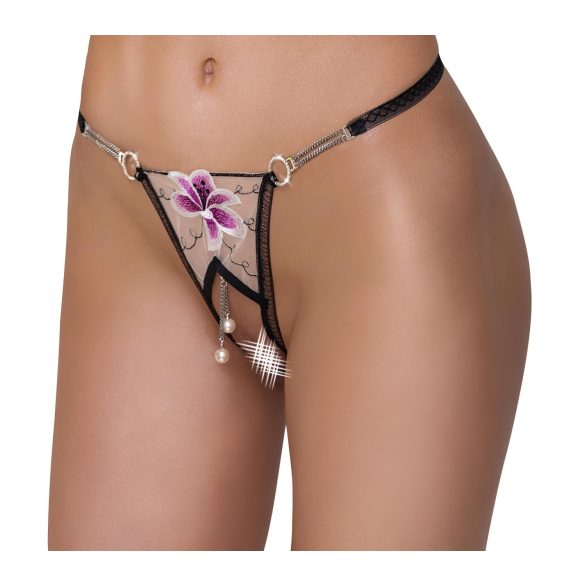 Cottelli - tanga bordado lujo - lencería mujer - negro/blanco