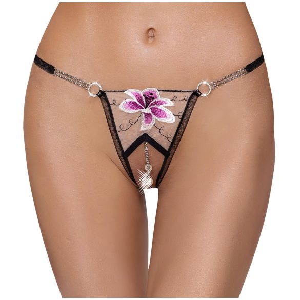 Cottelli - tanga bordado lujo - lencería mujer - negro/blanco - M/L