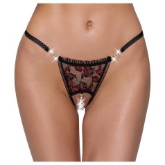 Cottelli - tanga de lujo con perlas y rosa - negro