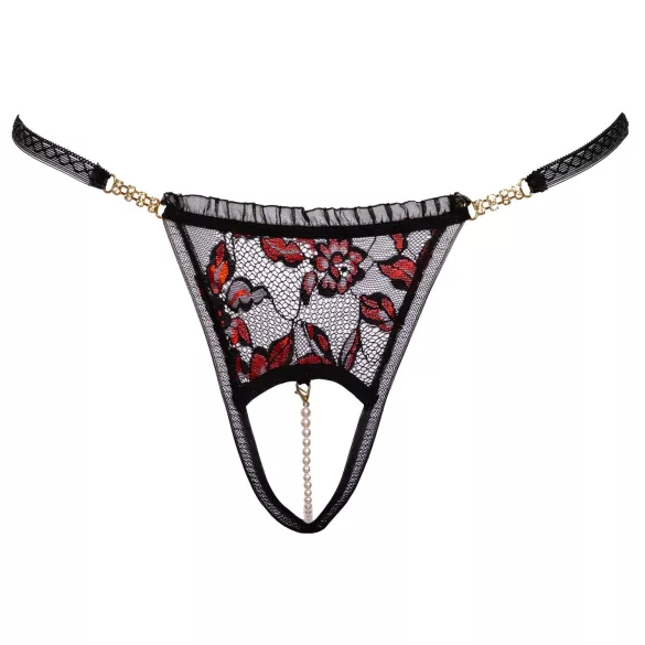 Cottelli - tanga de lujo con perlas y rosa - negro