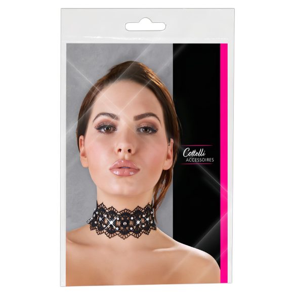 Cottelli - Collar de encaje con perlas y strass - negro