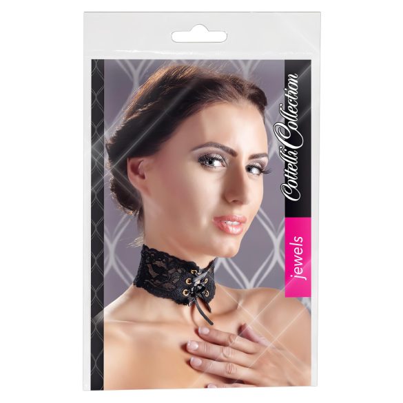 Cottelli - Collar de encaje con cordones (negro)