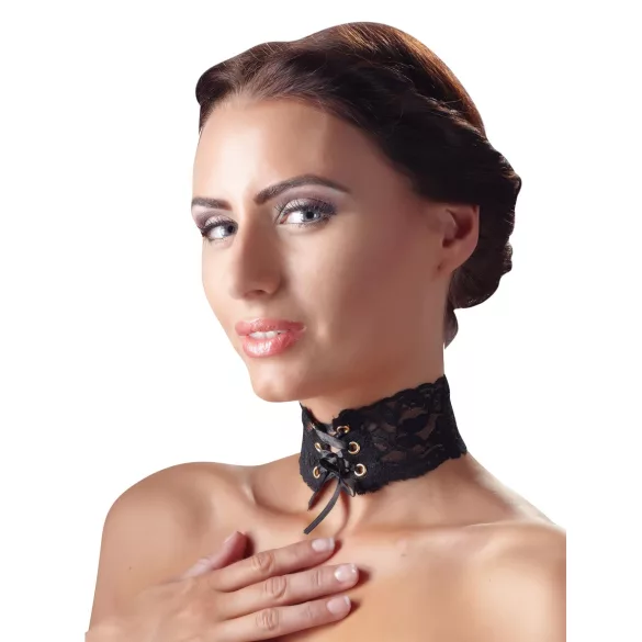 Cottelli - Gargantilla ancha de encaje con cordones - negro