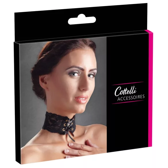 Cottelli - Gargantilla ancha de encaje con cordones (negra)