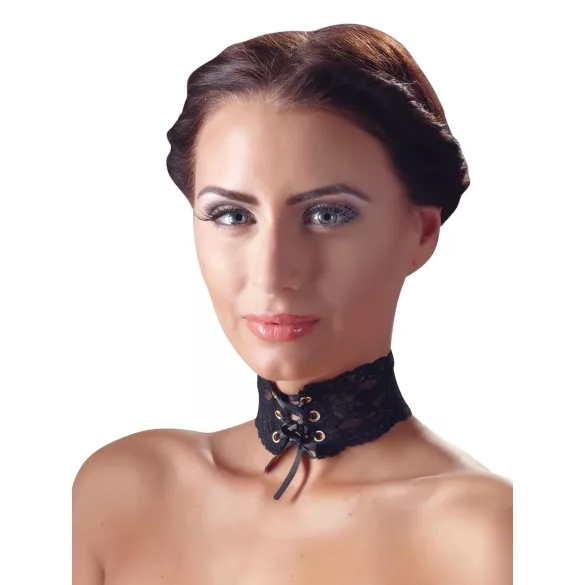 Cottelli - Gargantilla ancha de encaje con cordones - negro