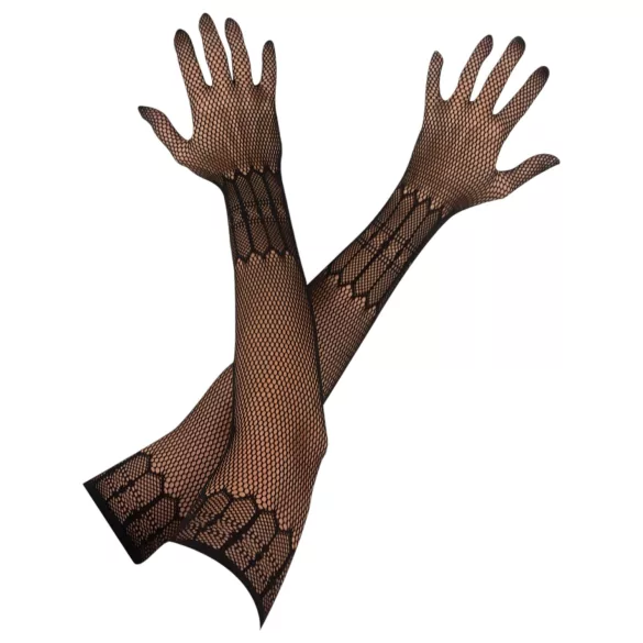 Cottelli Collection - guantes largos de rejilla negros estampados (talla S‑L)