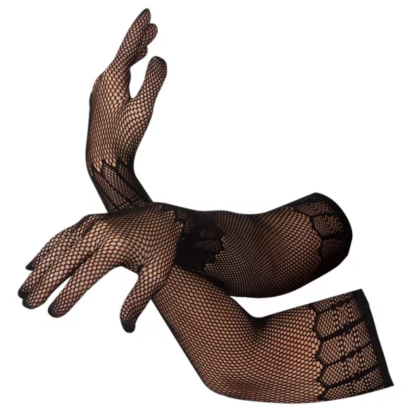 Cottelli Collection - guantes largos de rejilla negros estampados (talla S‑L)