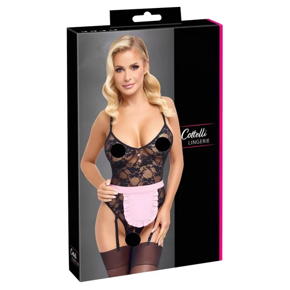 Cottelli - disfraz de sirvienta sexy transparente - negro y rosa