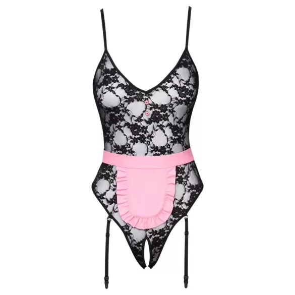 Cottelli - disfraz de sirvienta sexy transparente - negro y rosa - M