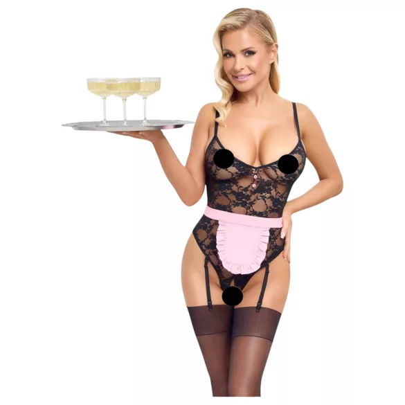 Cottelli - disfraz de sirvienta sexy transparente - negro y rosa - L