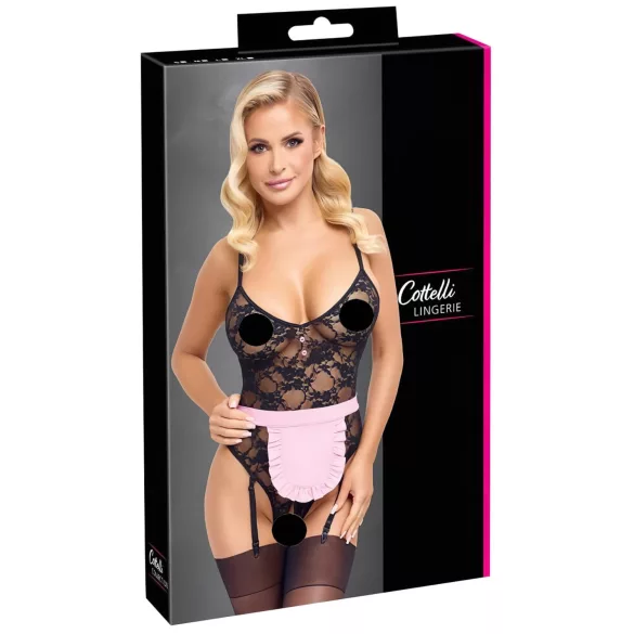 Cottelli - disfraz de sirvienta sexy transparente - negro y rosa - L