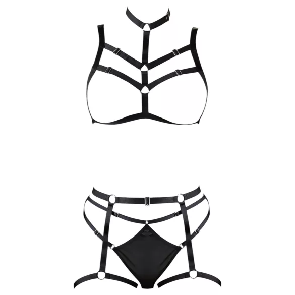 Cottelli - arnés corporal lencería trío - negro (S-L)