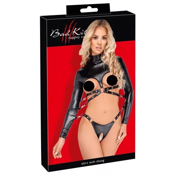 Bad Kitty - conjunto bondage con pecho al descubierto (negro)