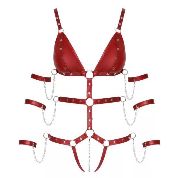 Bad Kitty - body bondage con tachuelas (rojo) - M
