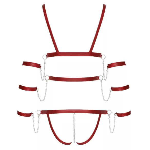 Bad Kitty - body bondage con tachuelas (rojo) - M