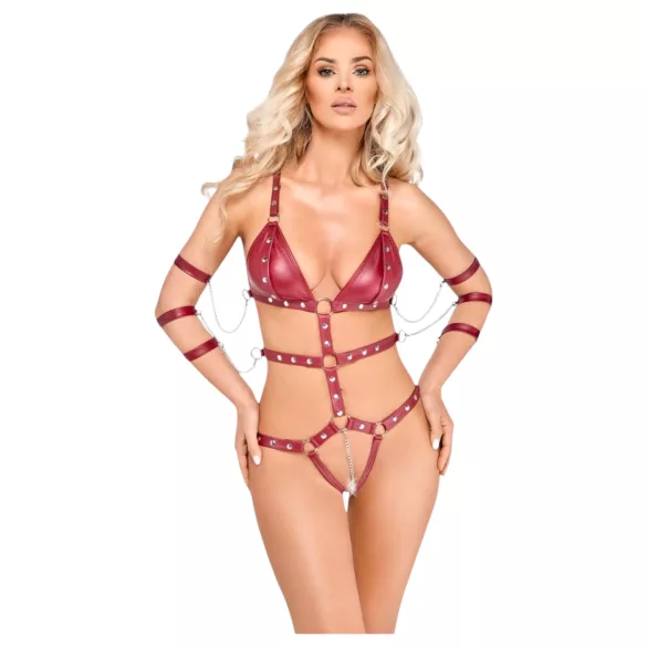 Bad Kitty - body bondage con tachuelas (rojo) - L