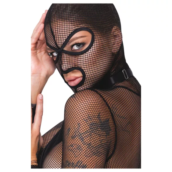 Bad Kitty - Conjunto BDSM de malla transparente con látigo (negro)