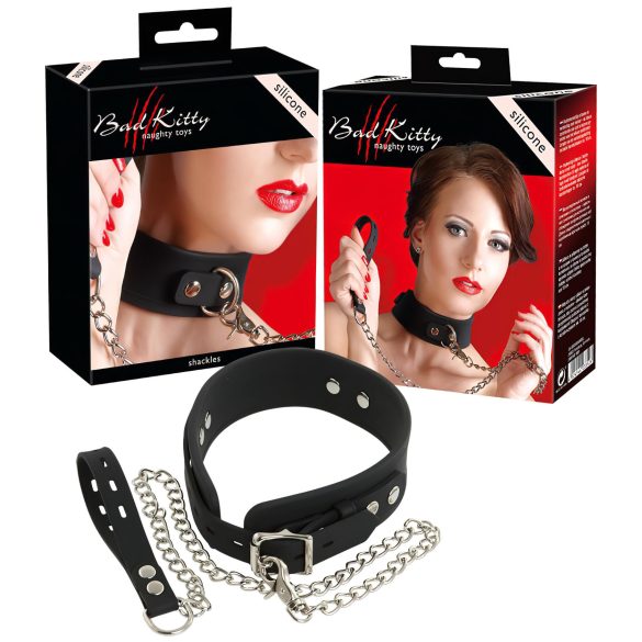 Bad Kitty - collar y correa de silicona (negro)
