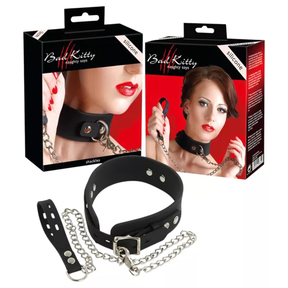 Bad Kitty - collar y correa de silicona - negro