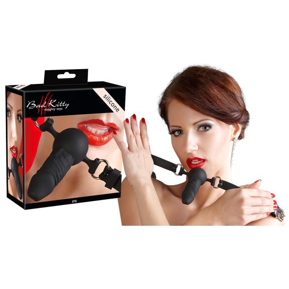 Bad Kitty - Mordaza silicona con pequeño consolador (negro)