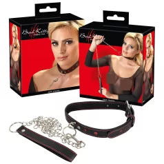 Bad Kitty - collar con corazón y correa de metal - negro