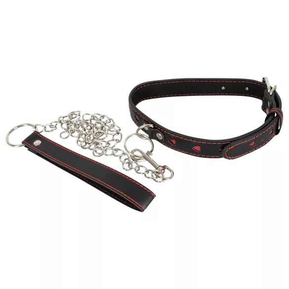 Bad Kitty - collar con corazón y correa de metal - negro