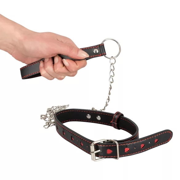 Bad Kitty - collar con corazón y correa de metal - negro