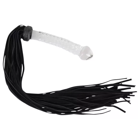 Bad Kitty - látigo de cuero con consolador de vidrio - transparente negro