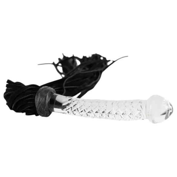 Bad Kitty - látigo de cuero con consolador de vidrio - transparente negro