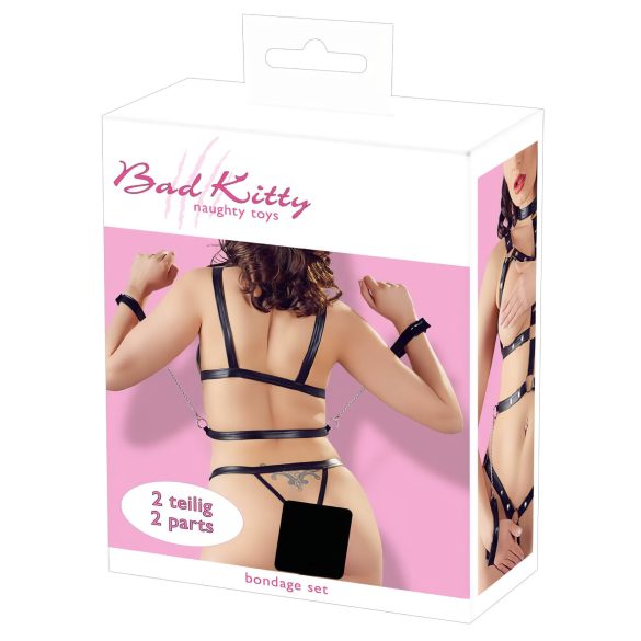 Bad Kitty - set de arnés y esposas con tachuelas (negro) - L/XL