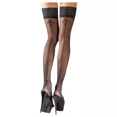 Cottelli - medias hasta el muslo - rayas y flores - negro