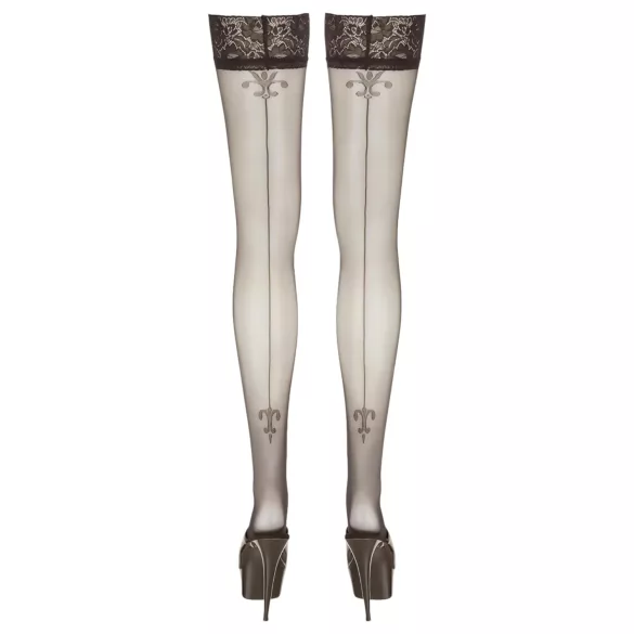 Cottelli - medias hasta el muslo - rayas y flores - negro - 3