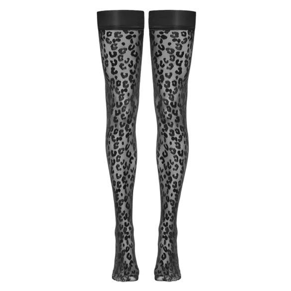 Cottelli Legwear - medias hasta el muslo - estampado leopardo - negro